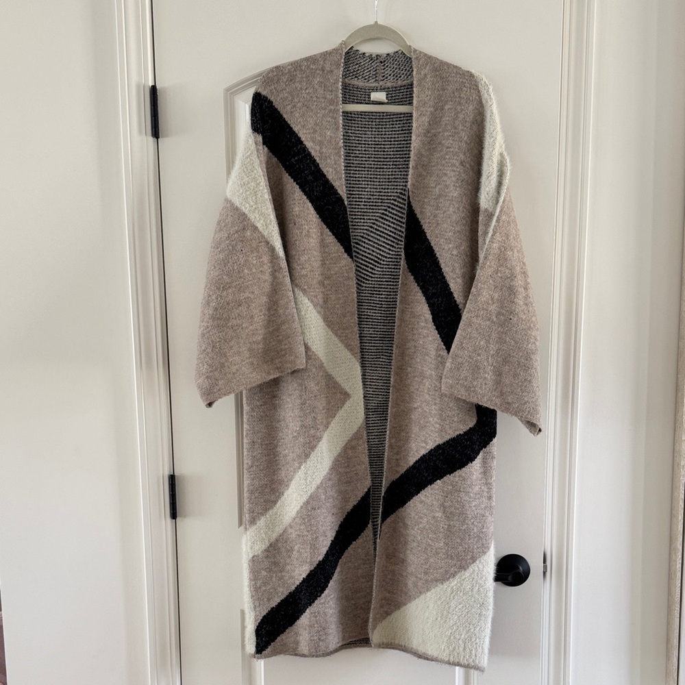 Anthropologie Tan and Black Geometric Cardigan